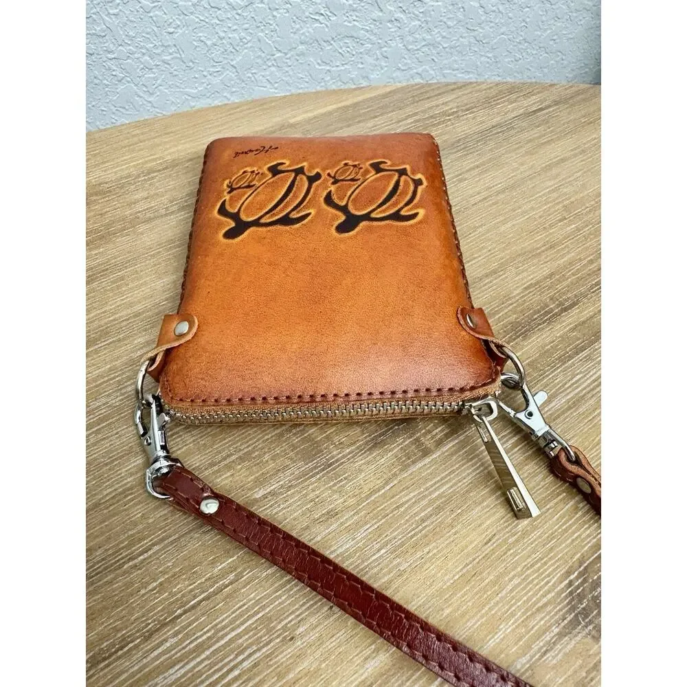 Hand Made Leather Cross-Body Sling Shoulder Pouch Purse Sea Turtles Hawaii GUC
